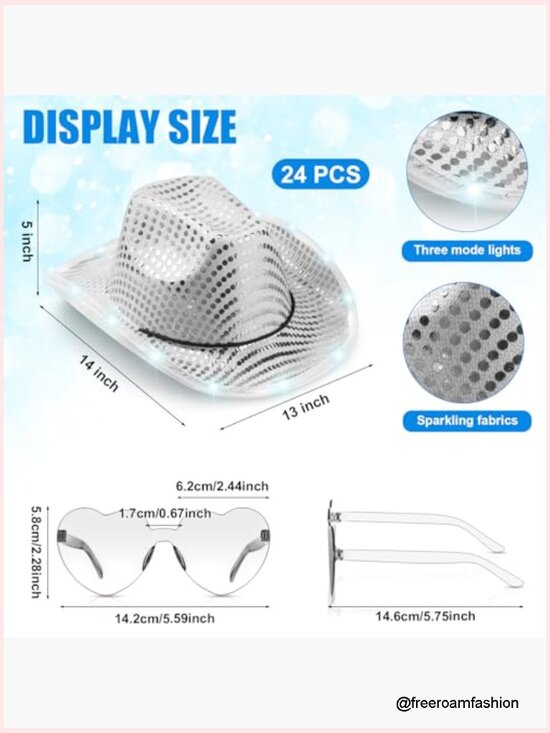 LED Light Up Cowboy Hat with Heart Sunglasses for Costume Party main image 6